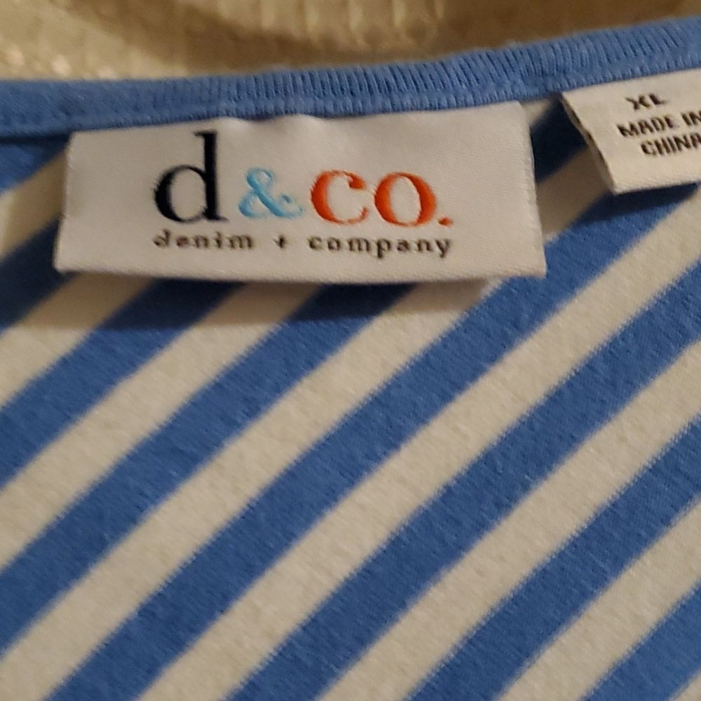 DENIM  &Co.3/4 Sleeve Diagonal stripe Top XL use - Picture 2 of 8